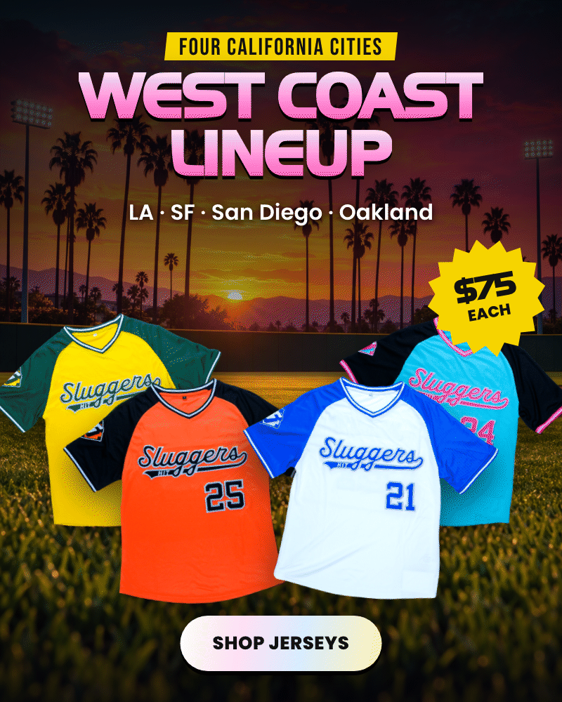 West Coast Lineup: LA, San Francisco, San Diego and Oakland jerseys, $75 each